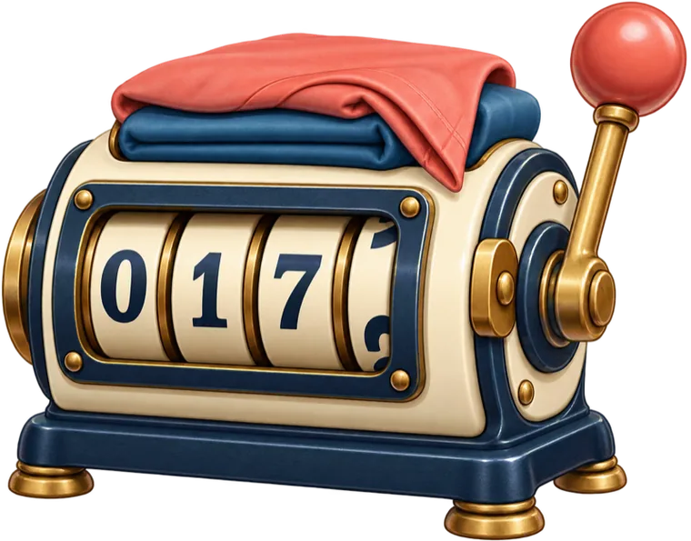 Illustrated mechanical counter with numeral drums and folded sheets resting on top